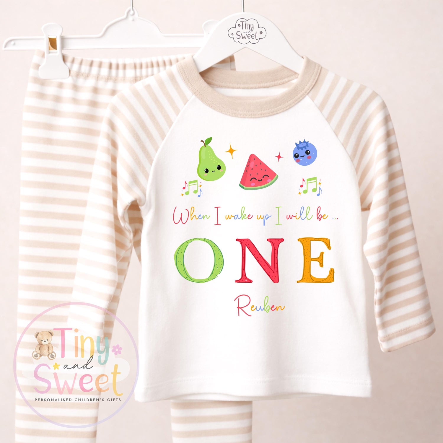 Personalised Dancing Sensory Fruit Birthday Pyjamas, Any Age, When I Wake Up Birthday Pjs, Boys Birthday Eve Outfit, 1st 2nd 3rd 4th
