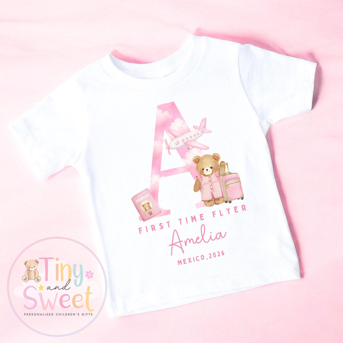 Personalised First Flight Baby T Shirt, First Time Flyer Sleepsuit, Baby’s First Holiday Outfit, Custom Babygrow Gift