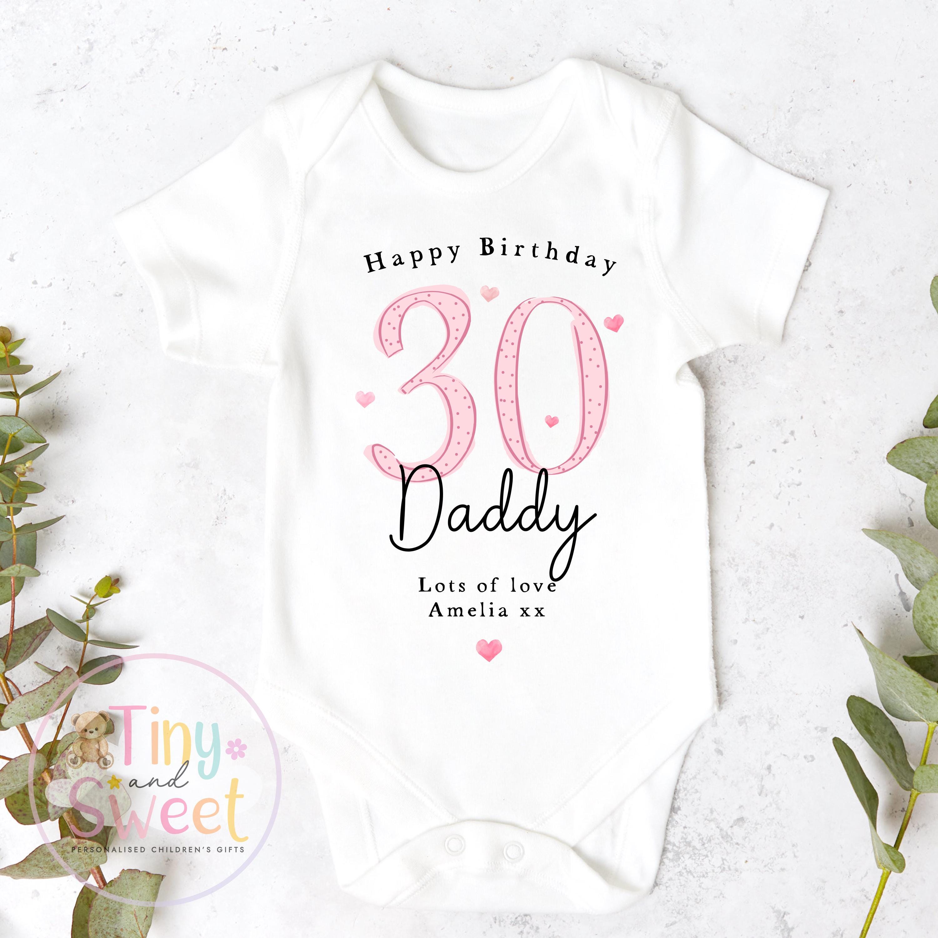 Personalised Daddy 30th Birthday Babygrow, T Shirt Baby Outfit Gift from Baby, New Dad Present