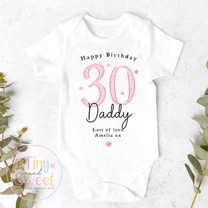 Personalised Daddy 30th Birthday Babygrow, T Shirt Baby Outfit Gift from Baby, New Dad Present