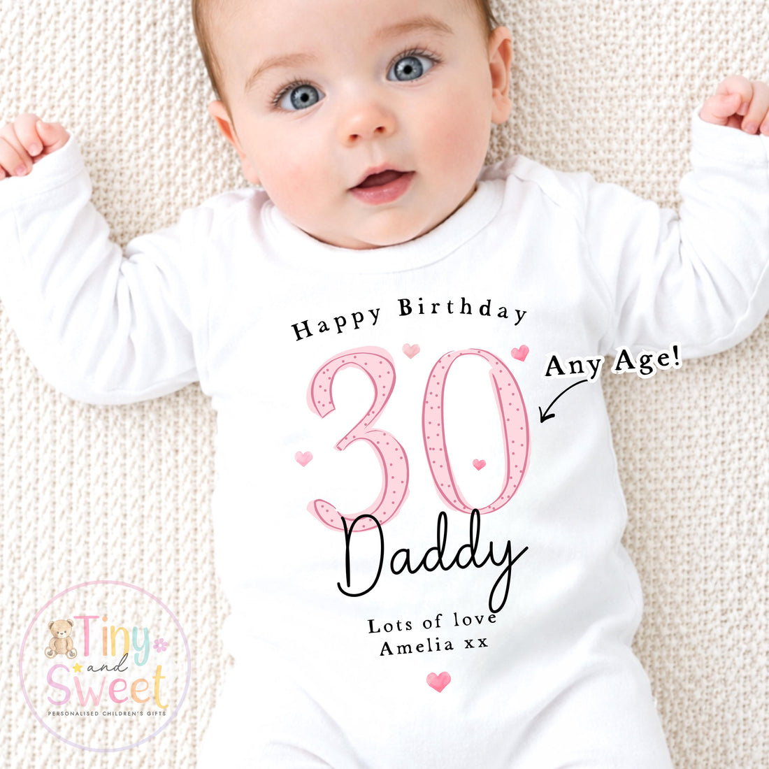 Personalised Daddy 30th Birthday Babygrow, T Shirt Baby Outfit Gift from Baby, New Dad Present