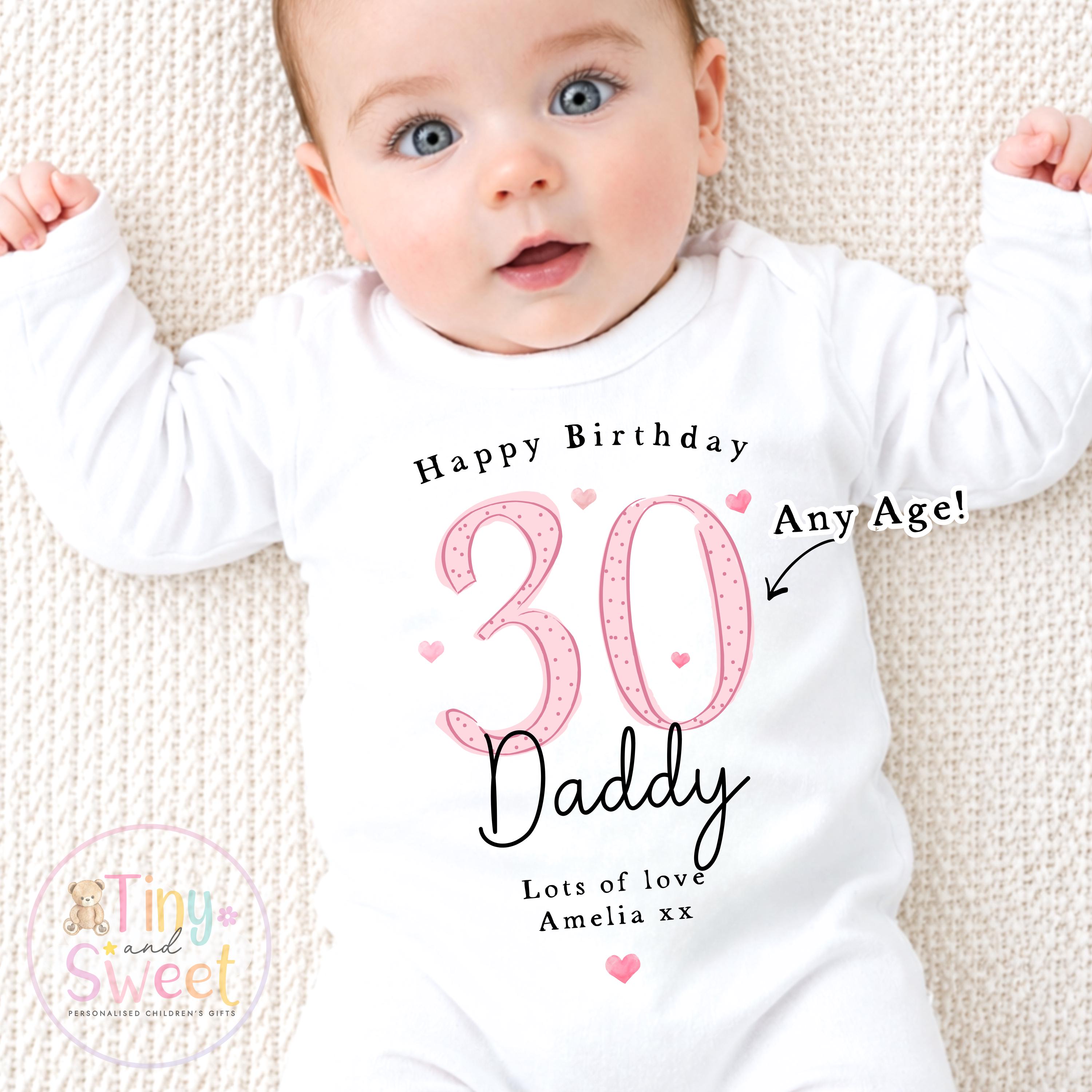 Personalised Daddy 30th Birthday Babygrow, T Shirt Baby Outfit Gift from Baby, New Dad Present