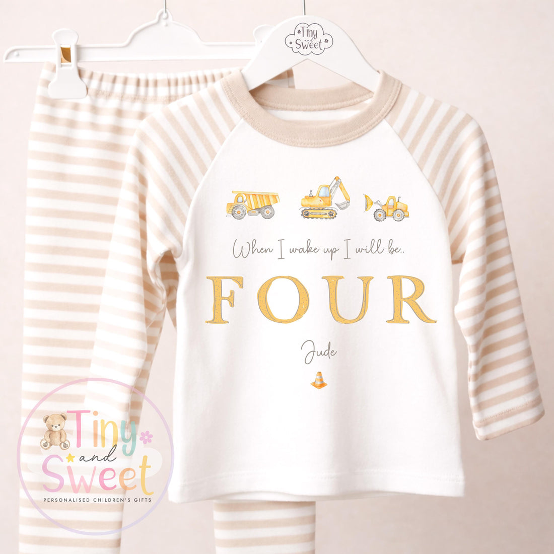 Personalised Construction Birthday Pyjamas, Excavator Any Age, When I Wake Up Birthday Pjs, Boys Birthday Eve Outfit, 1st 2nd 3rd 4th