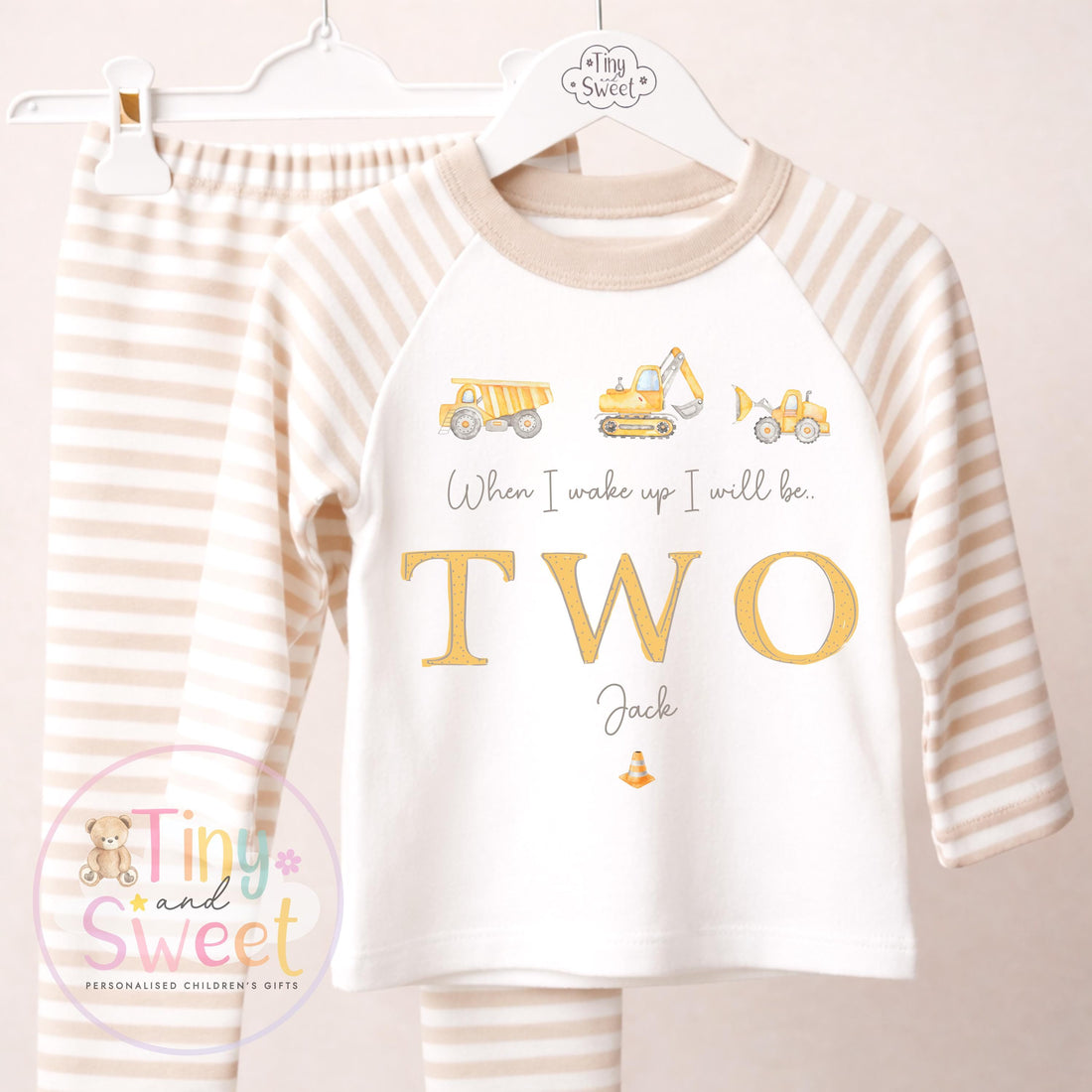 Personalised Construction Birthday Pyjamas, Excavator Any Age, When I Wake Up Birthday Pjs, Boys Birthday Eve Outfit, 1st 2nd 3rd 4th