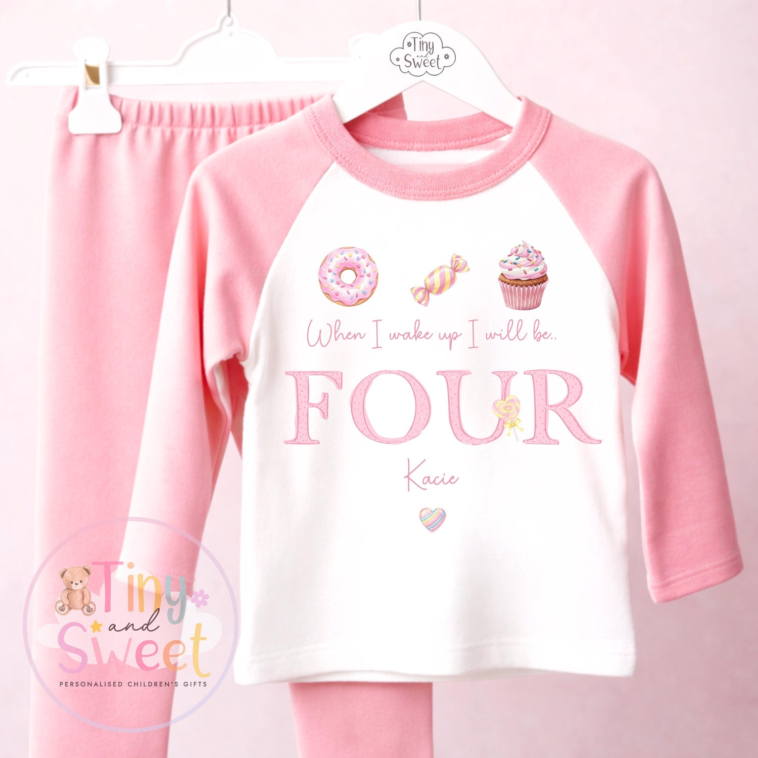Personalised Pink Sweets Birthday Pyjamas, Any Age, When I Wake Up Birthday Pjs, Girls Birthday Eve Outfit, 1st 2nd 3rd 4th