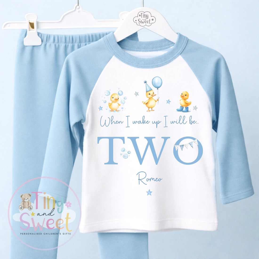 Personalised Blue Duck Birthday Pyjamas, Any Age, When I Wake Up Birthday Pjs, Boys Birthday Eve Outfit, 1st 2nd 3rd 4th
