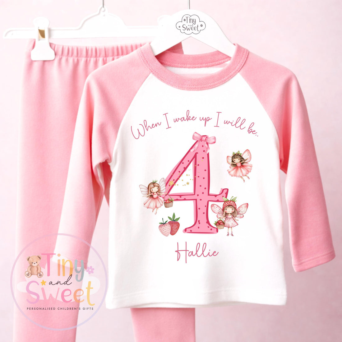 Personalised Strawberry Fairy Birthday Pyjamas, Any Age, When I Wake Up Birthday Pjs, Girls Birthday Eve Outfit, 1st 2nd 3rd 4th