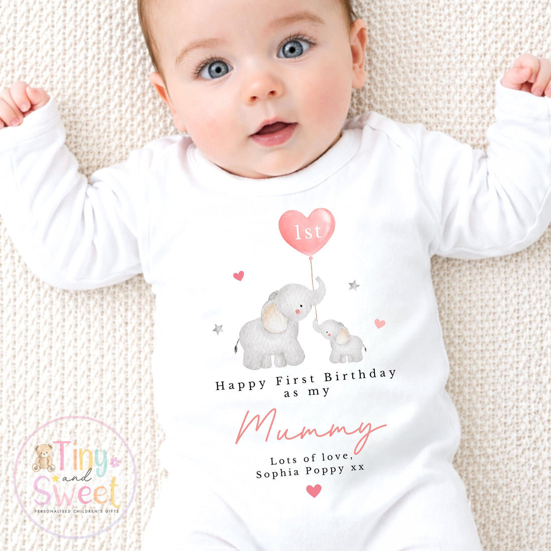 First Birthday as My Mummy Baby Outfit – Personalised Sleepsuit Gift from Baby