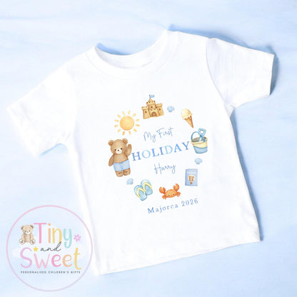 My First Holiday T Shirt, Personalised Baby Travel Outfit, Baby’s First Holiday T Shirt, Cute Summer Travel Outfit, My First Holiday