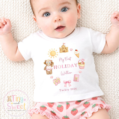 My First Holiday T Shirt, Personalised Baby Travel Outfit, Baby’s First Holiday T Shirt, Cute Summer Travel Outfit, My First Holiday