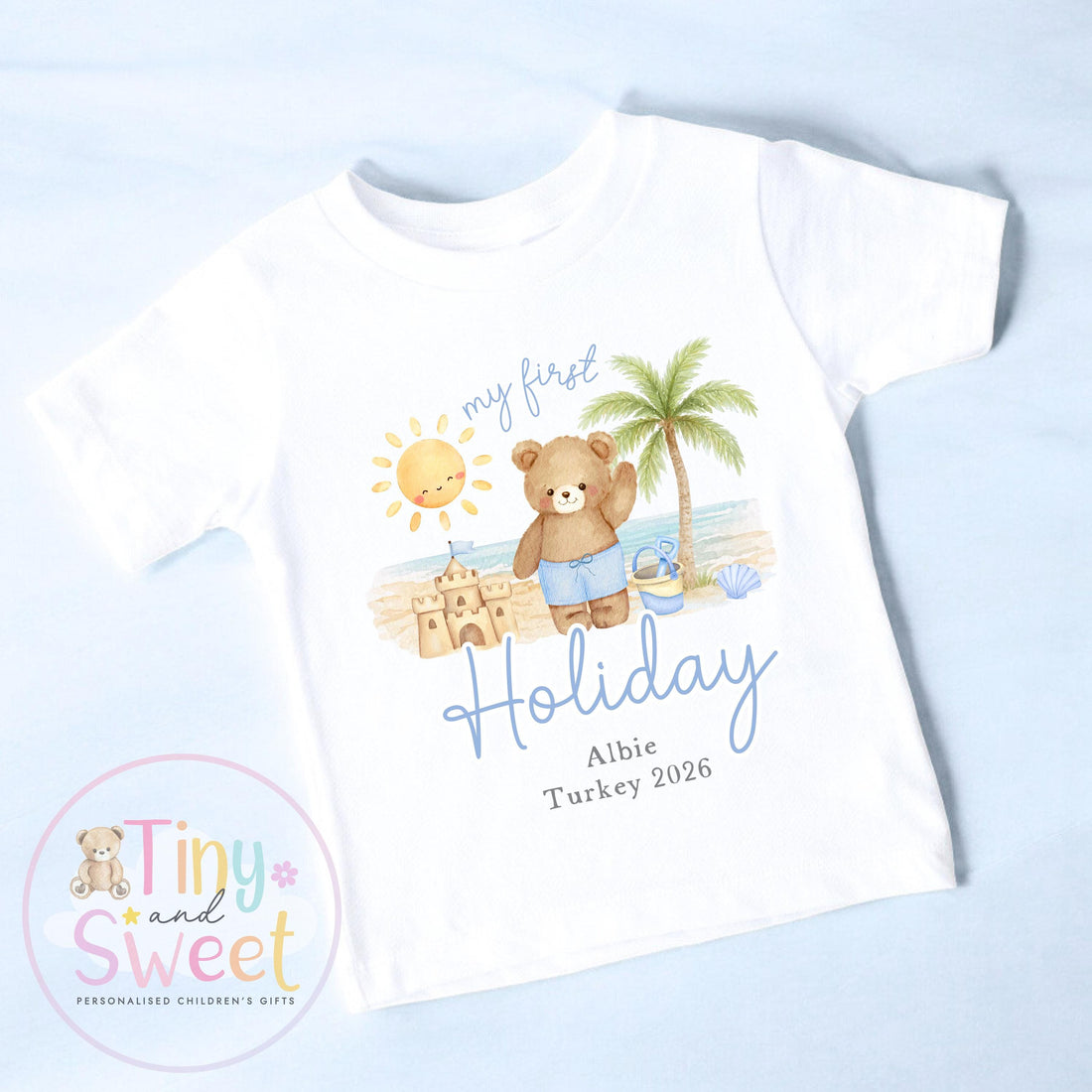 My First Holiday T Shirt, Personalised Baby Travel Outfit, Baby’s First Holiday T Shirt, Cute Summer Travel Outfit, My First Holiday