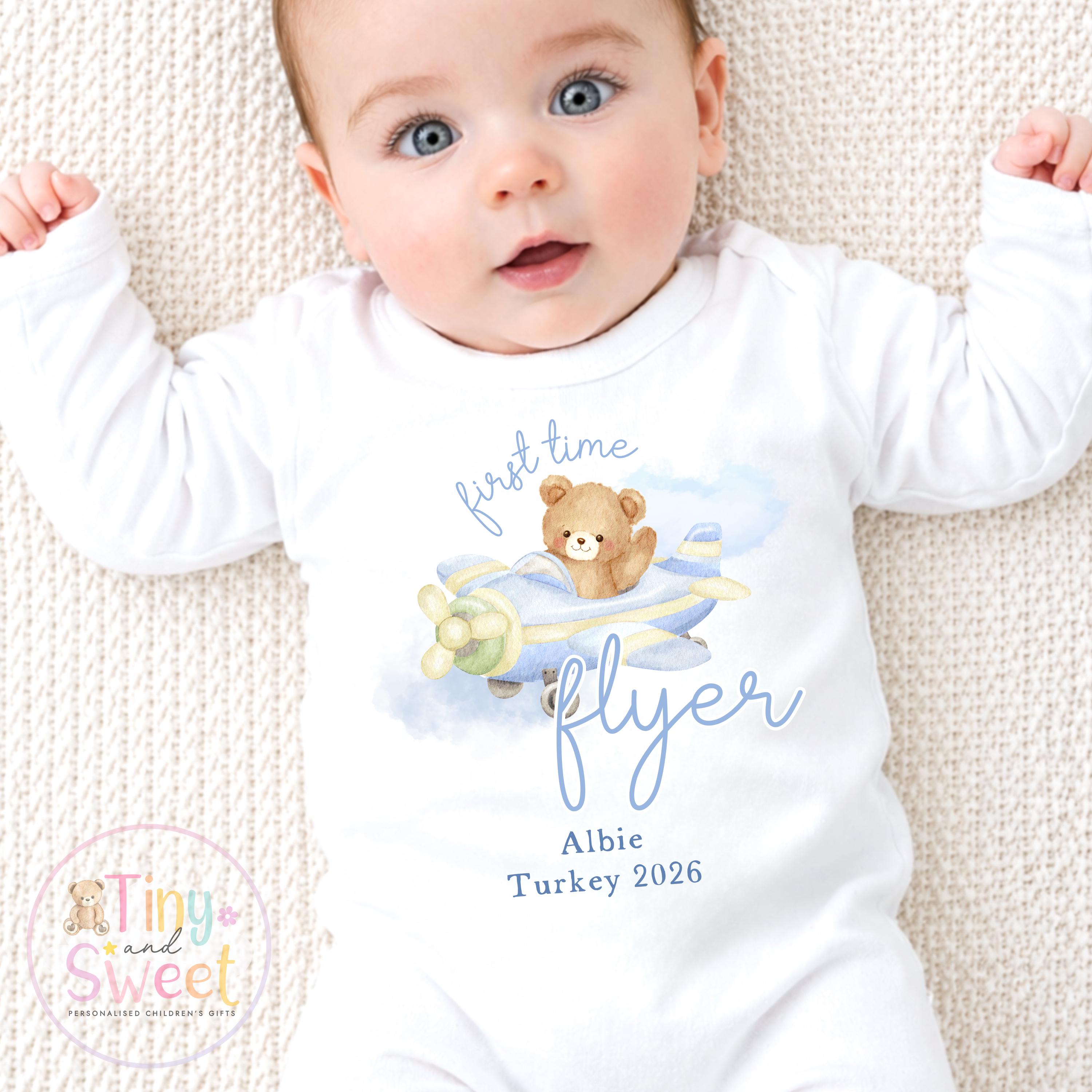 Personalised My First Flight T Shirt, First Time Flyer Sleepsuit, 1st Holiday Babygrow, Babies First Holiday, First Time Flyer