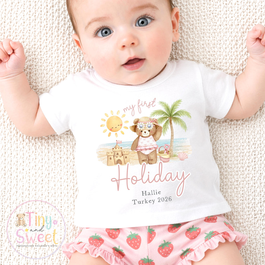 My First Holiday T Shirt, Personalised Baby Travel Outfit, Baby’s First Holiday T Shirt, Cute Summer Travel Outfit, My First Holiday