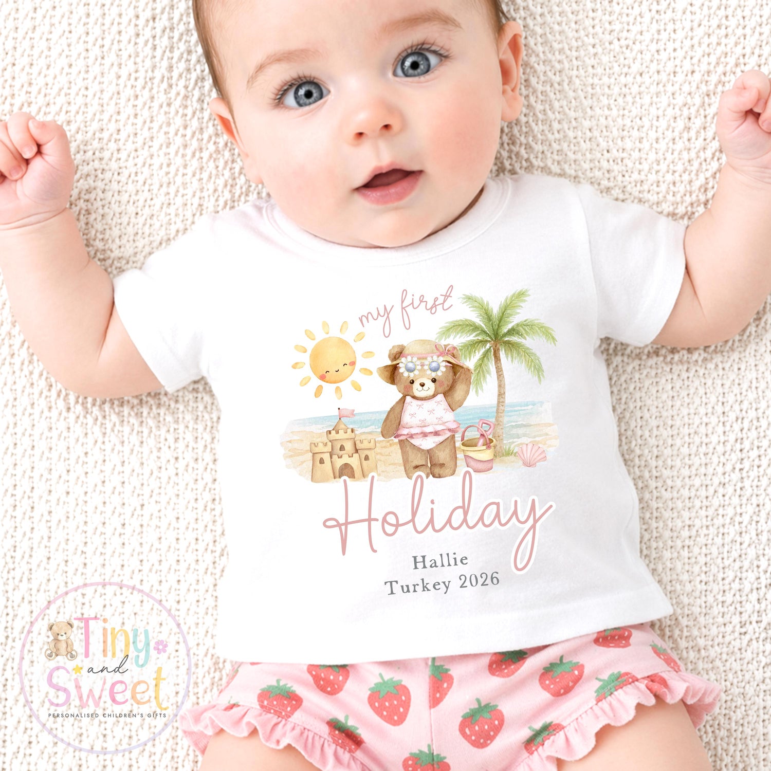 My First Holiday T Shirt, Personalised Baby Travel Outfit, Baby’s First Holiday T Shirt, Cute Summer Travel Outfit, My First Holiday