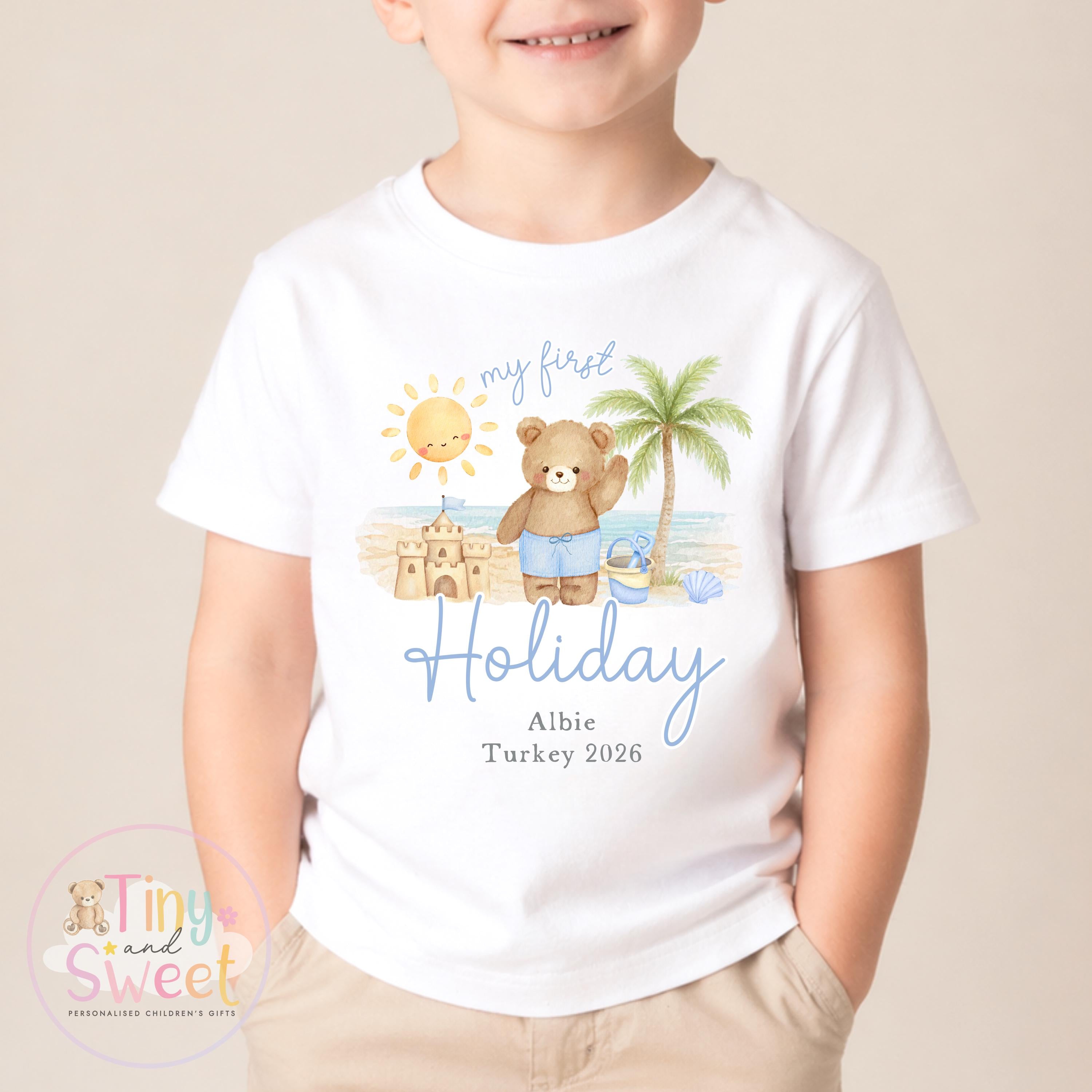 My First Holiday T Shirt, Personalised Baby Travel Outfit, Baby’s First Holiday T Shirt, Cute Summer Travel Outfit, My First Holiday