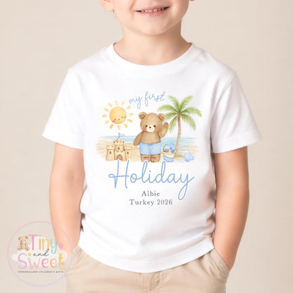 My First Holiday T Shirt, Personalised Baby Travel Outfit, Baby’s First Holiday T Shirt, Cute Summer Travel Outfit, My First Holiday