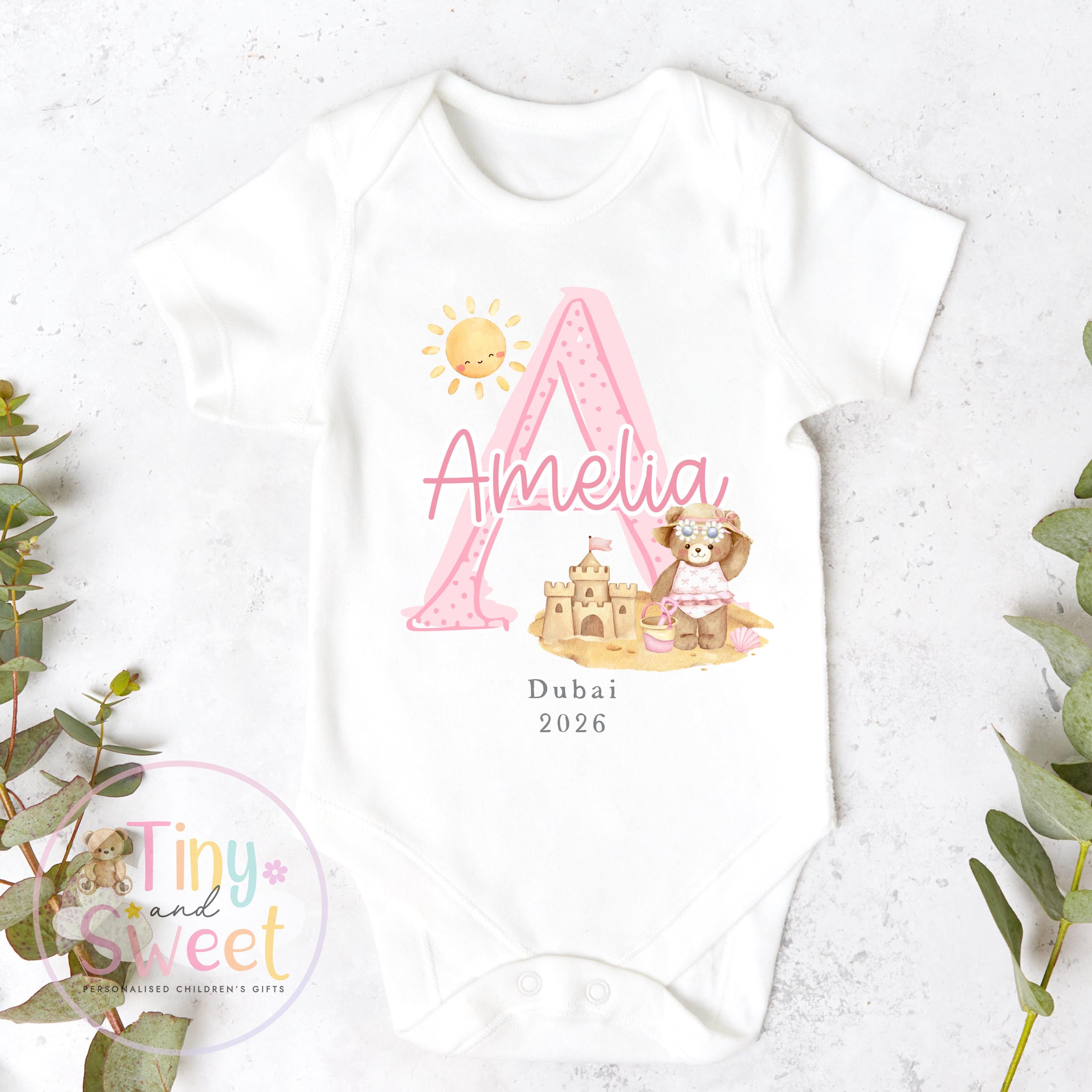 Personalised Holiday T Shirt, Personalised Baby Travel Outfit, Baby’s First Holiday Sleepsuit, Cute Summer Travel Outfit, My First Holiday