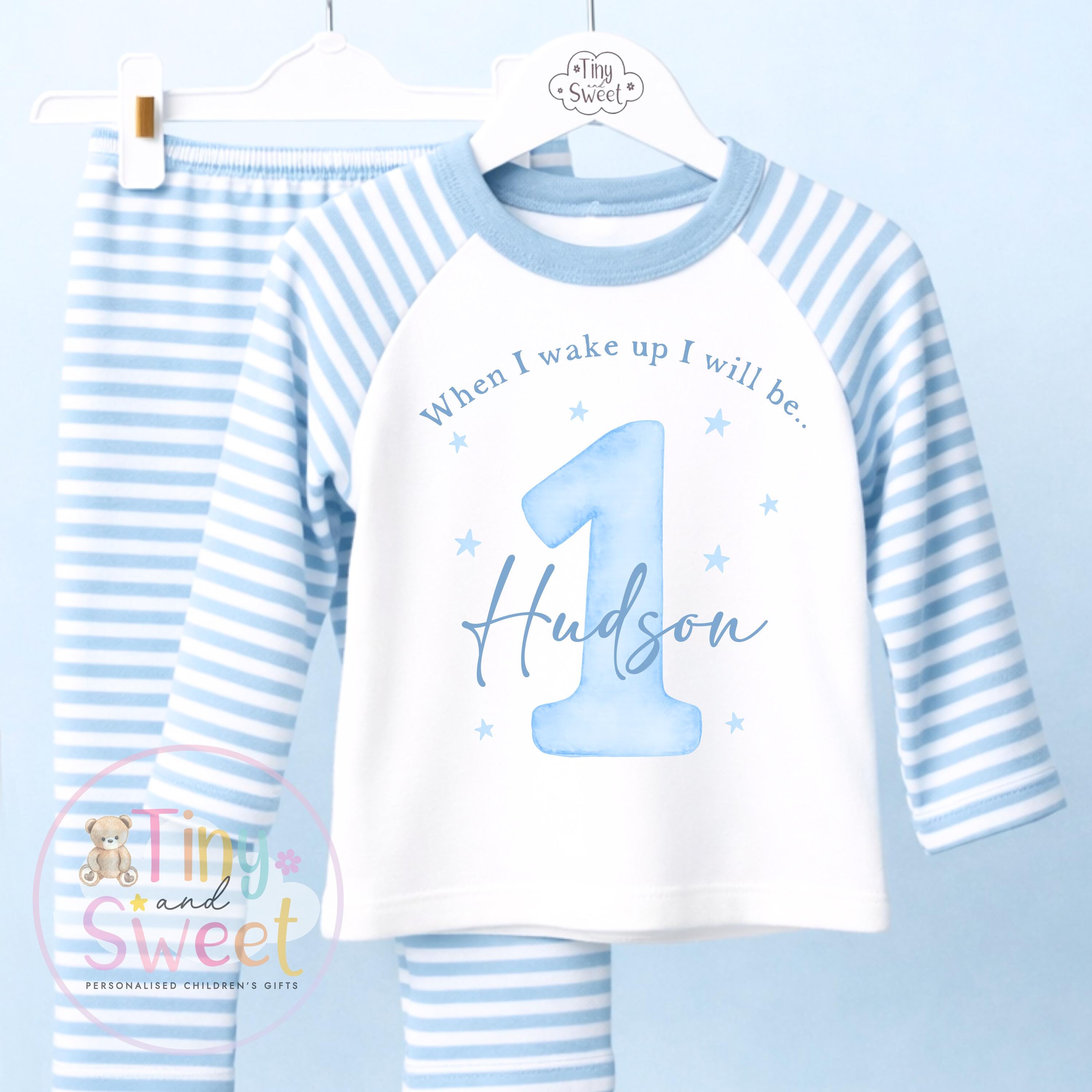 Blue Personalised Birthday Pyjamas, 1st Birthday, 2nd Birthday, Any Age, When i wake up i will be .. - 100% Cotton