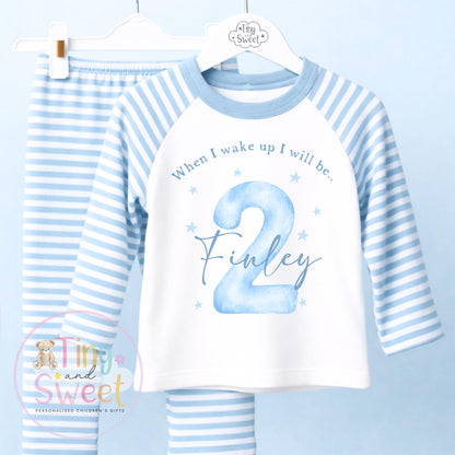 Blue Personalised Birthday Pyjamas, 1st Birthday, 2nd Birthday, Any Age, When i wake up i will be .. - 100% Cotton