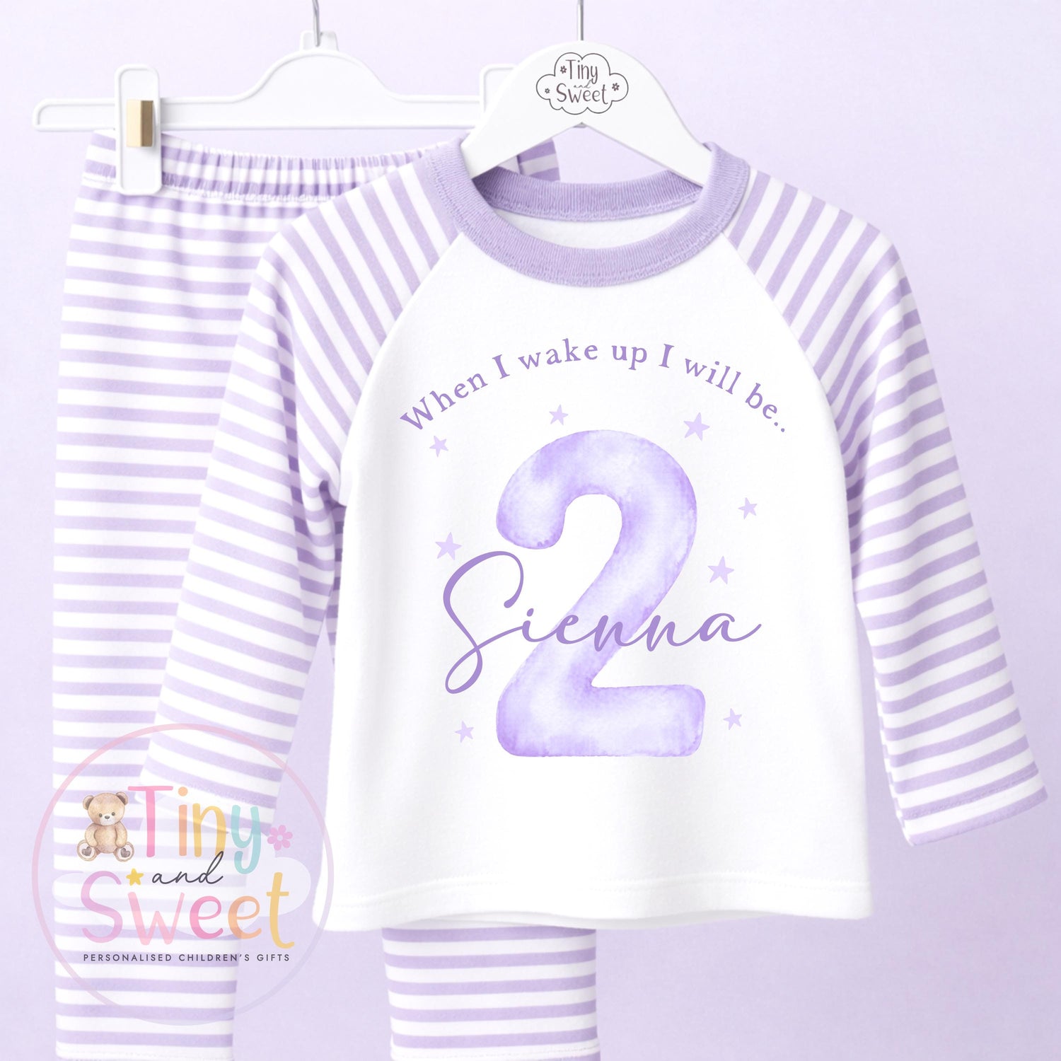 Purple Personalised Birthday Pyjamas, 1st Birthday, 2nd Birthday, Any Age, When i wake up i will be .. - 100% Cotton