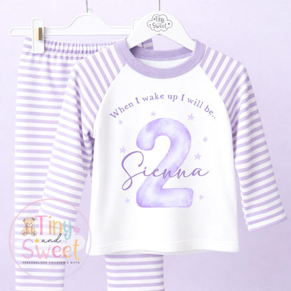 Purple Personalised Birthday Pyjamas, 1st Birthday, 2nd Birthday, Any Age, When i wake up i will be .. - 100% Cotton