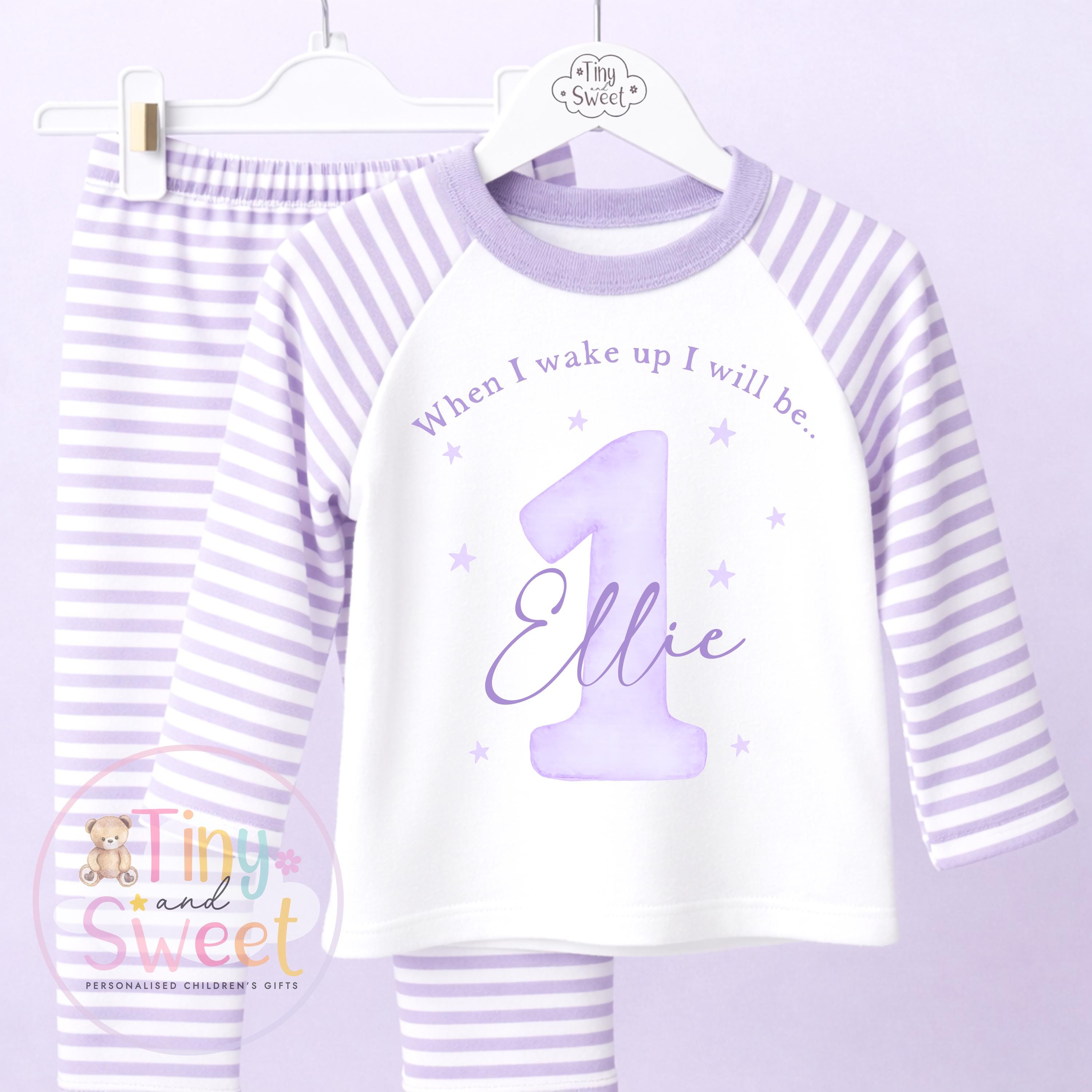 Purple Personalised Birthday Pyjamas, 1st Birthday, 2nd Birthday, Any Age, When i wake up i will be .. - 100% Cotton