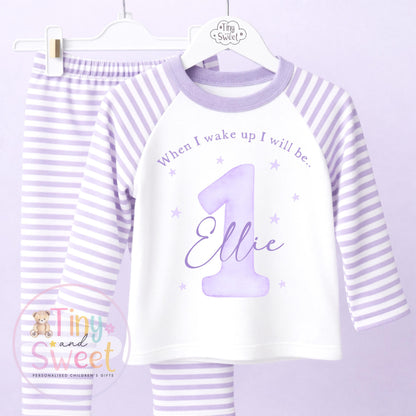 Purple Personalised Birthday Pyjamas, 1st Birthday, 2nd Birthday, Any Age, When i wake up i will be .. - 100% Cotton