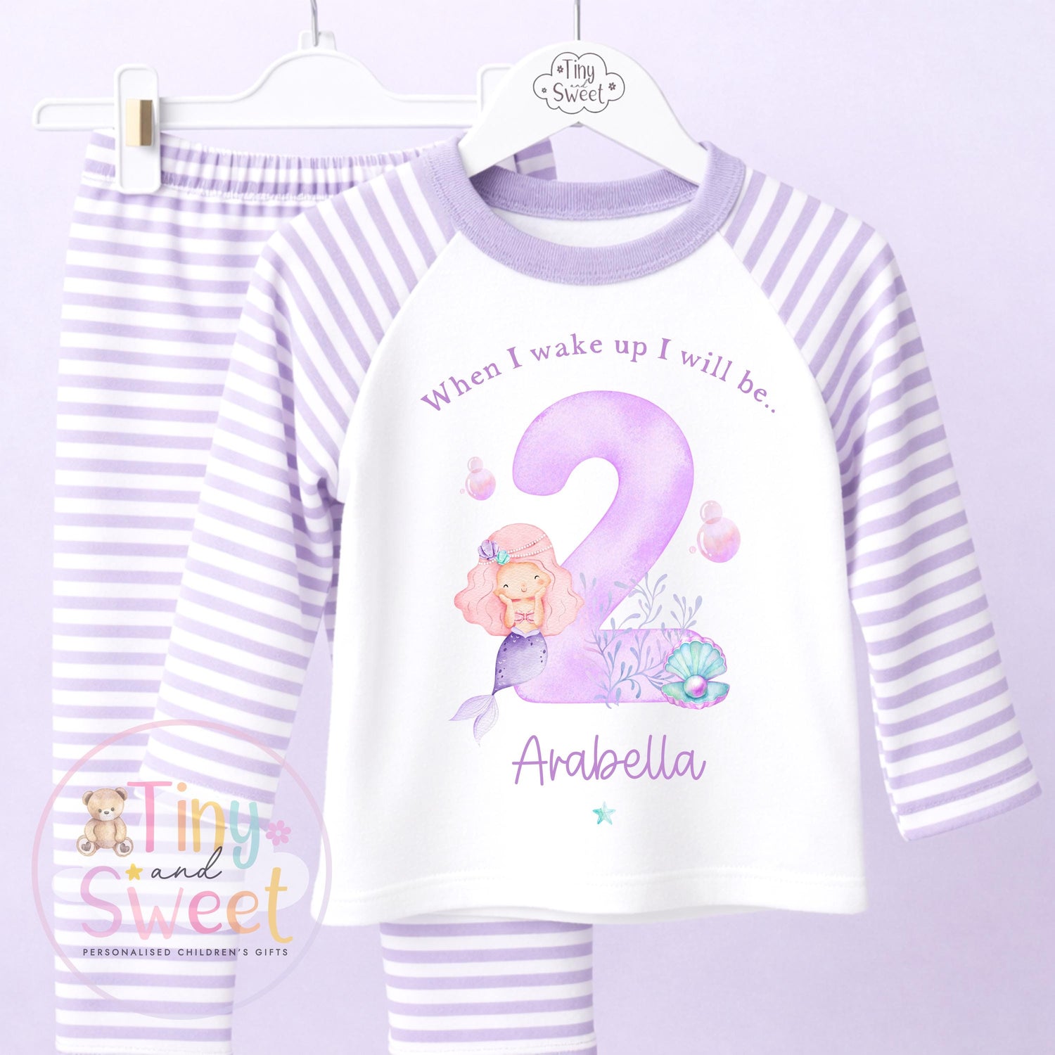Purple Mermaid Personalised Birthday Pyjamas, When I Wake up i will be .. - 100% Cotton