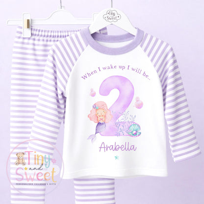 Purple Mermaid Personalised Birthday Pyjamas, When I Wake up i will be .. - 100% Cotton