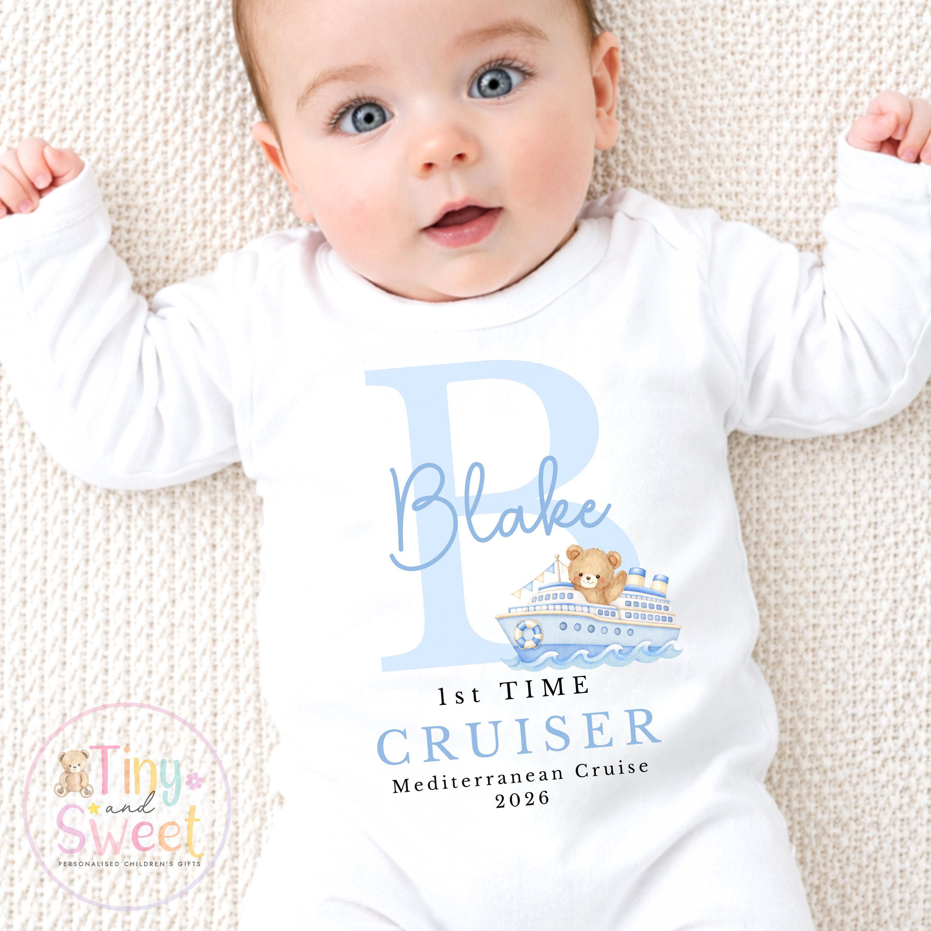 Personalised First Cruise T Shirt, First Time Cruiser Bodysuit, Baby’s First Holiday Outfit, Custom Babygrow Gift