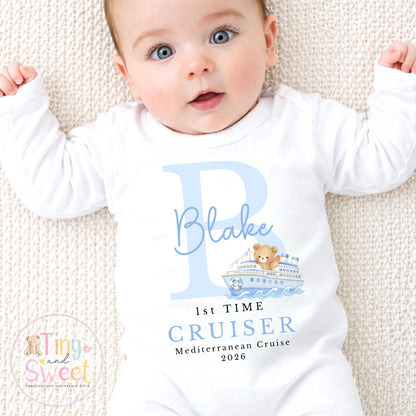 Personalised First Cruise T Shirt, First Time Cruiser Bodysuit, Baby’s First Holiday Outfit, Custom Babygrow Gift