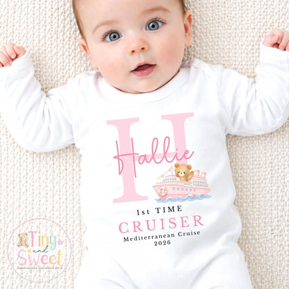 Personalised First Cruise T Shirt, First Time Cruiser Bodysuit, Baby’s First Holiday Outfit, Custom Babygrow Gift