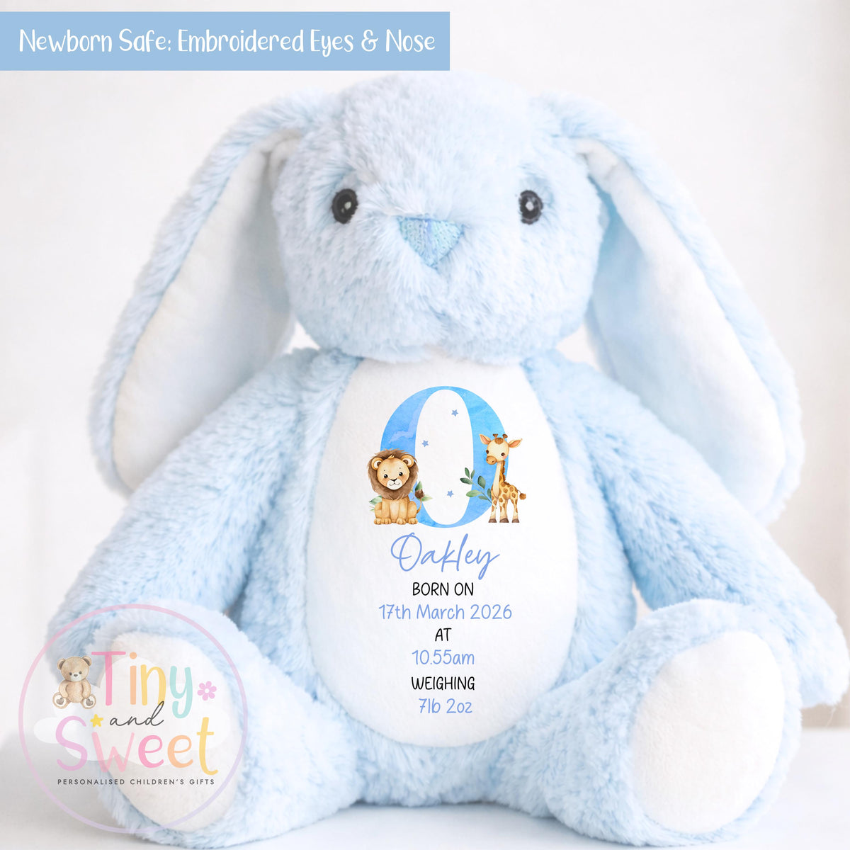 Personalised New Baby soft Toy, New Birth Gift, New baby gift, Newborn Gift, Baby Keepsake, Baby shower gift, Birth stats, Teddy, Bunny
