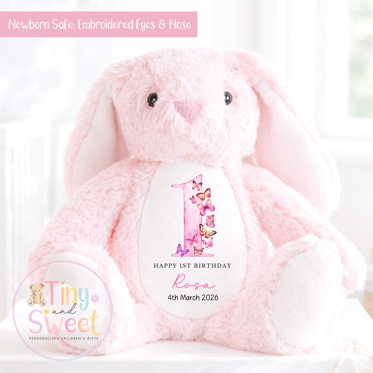 Personalised First Birthday Bunny: Customised Soft Plush Toy Gift for Baby Girls and Boys, Personalised 1st Birthday Gift, 1st Birthday Gift