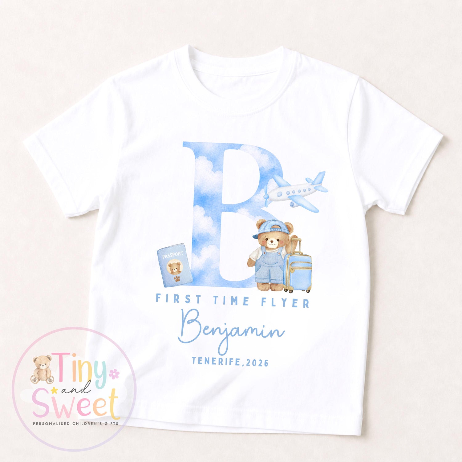 Personalised First Flight Baby T Shirt, First Time Flyer Sleepsuit, Baby’s First Holiday Outfit, Custom Babygrow Gift
