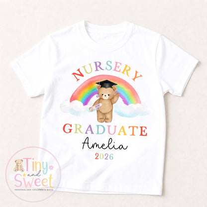 Personalised Nursery Graduation T Shirt, Boys &amp; Girls, Pre School Keepsake, Nursery Leavers T Shirt, Nursery Keepsake Leaver Gift