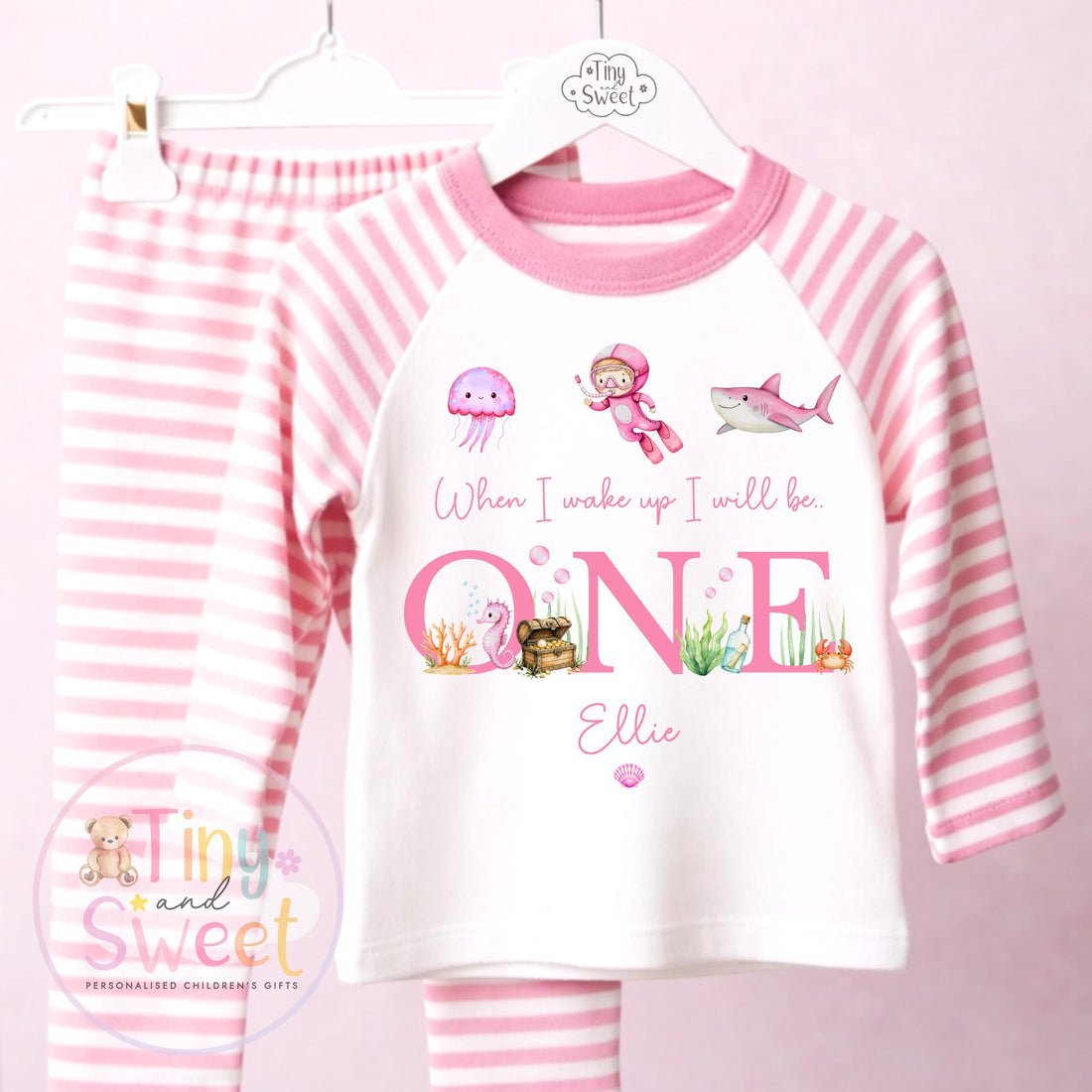 Personalised Pink Under The Sea Birthday Pyjamas, Ocean, Any Age, When I Wake Up Birthday Pjs, Girls Birthday Eve Outfit, 1st 2nd 3rd 4th