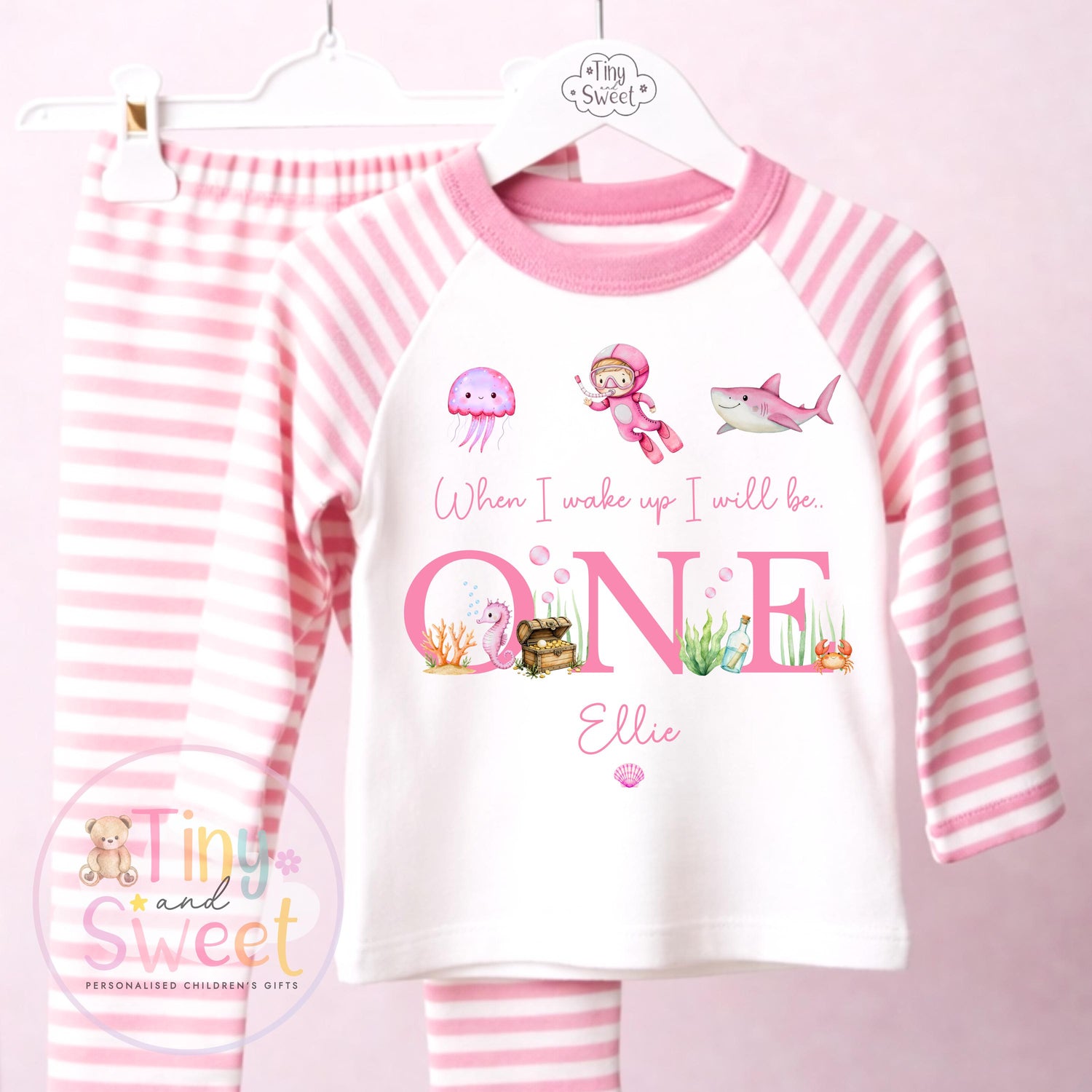 Personalised Pink Under The Sea Birthday Pyjamas, Ocean, Any Age, When I Wake Up Birthday Pjs, Girls Birthday Eve Outfit, 1st 2nd 3rd 4th