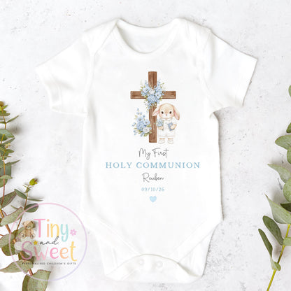 Personalised First Holy Communion Babygrow, Baptism Gift, Custom Baby Girl Christening Gift, Cotton Sleepsuit