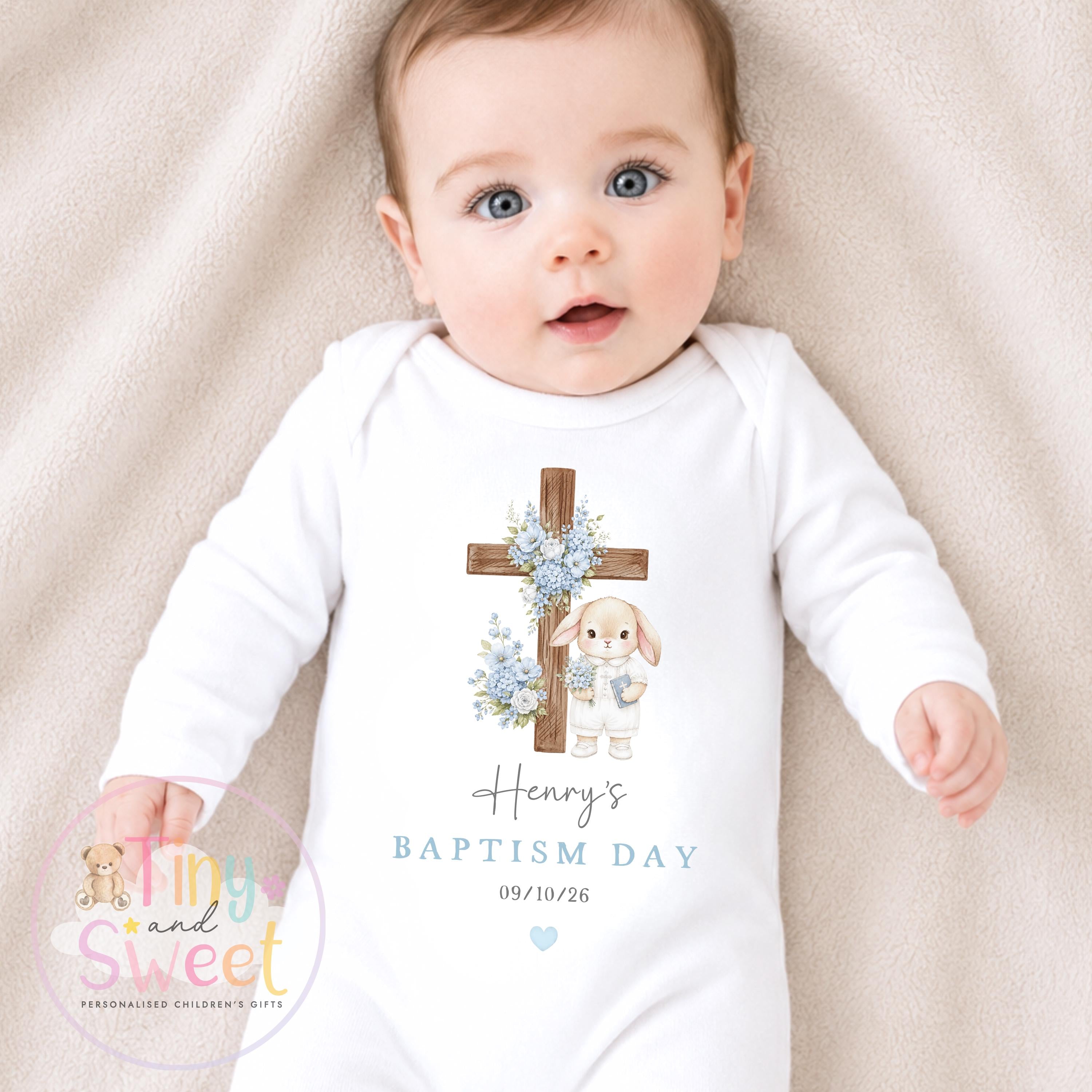 Personalised Christening Babygrow, Baptism Gift, Holy Communion, Custom Baby Girl Christening Gift, Cotton Sleepsuit