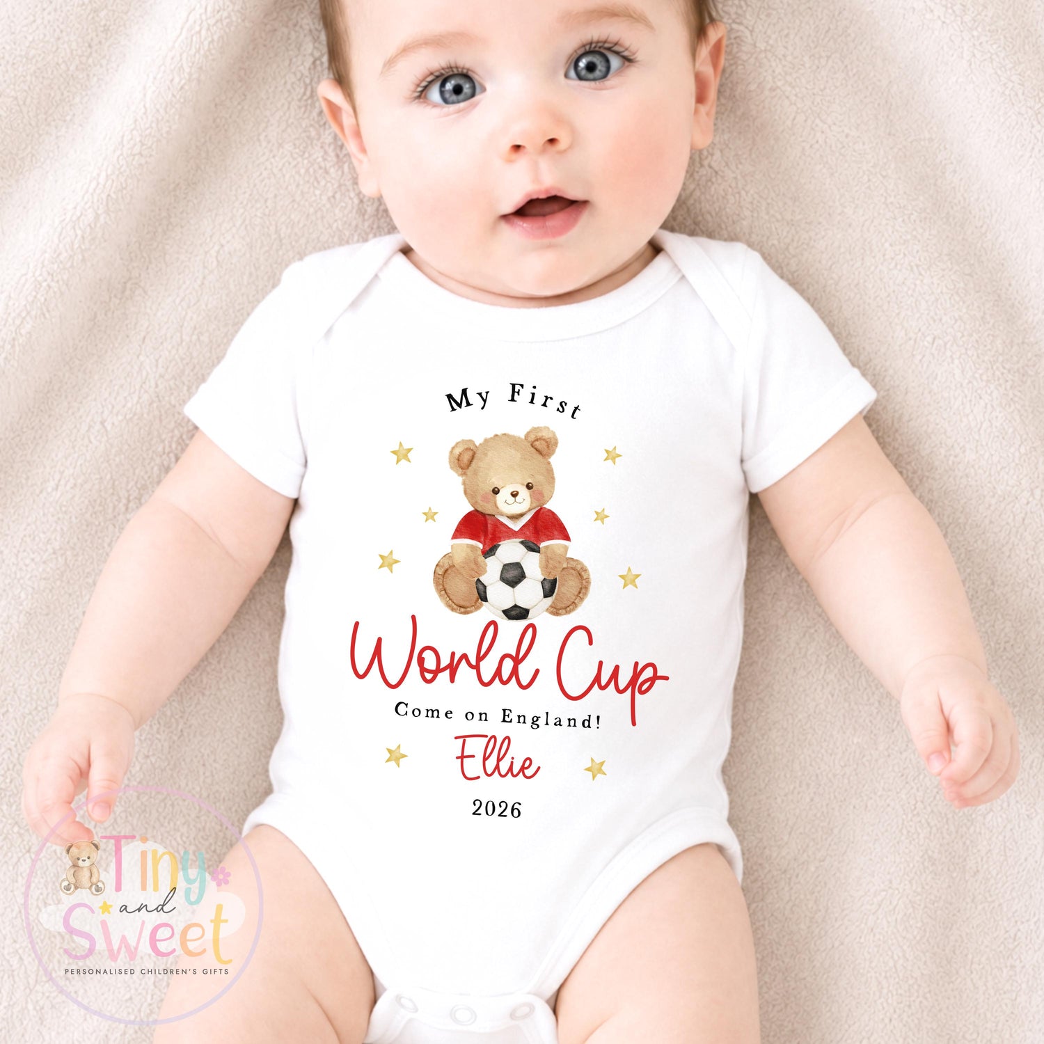 My First World Cup 2026 Baby Grow, Personalised England Baby Vest, Custom Name Football Fan Bodysuit, England Baby Gift