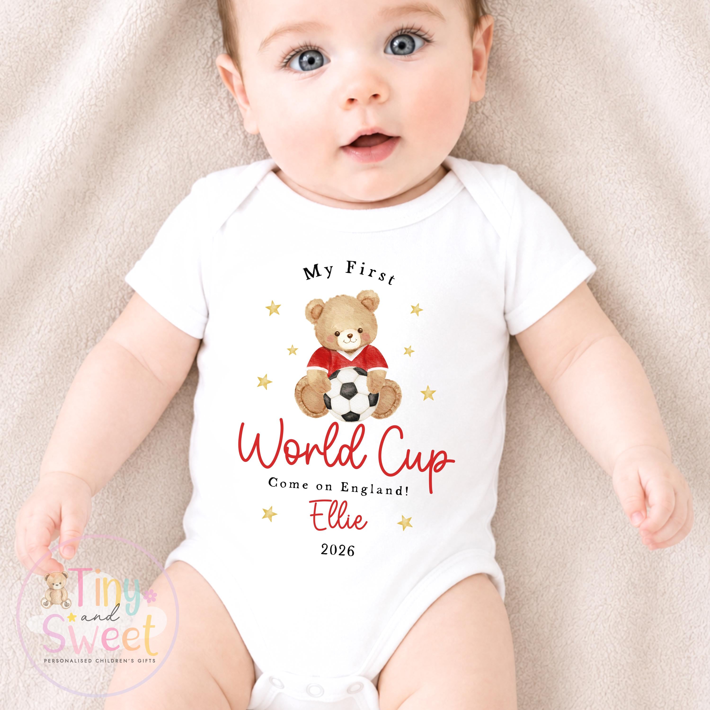 My First World Cup 2026 Baby Grow, Personalised England Baby Vest, Custom Name Football Fan Bodysuit, England Baby Gift