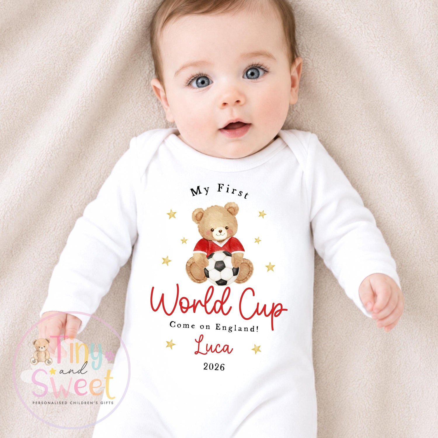 My First World Cup 2026 Baby Grow, Personalised England Baby Vest, Custom Name Football Fan Bodysuit, England Baby Gift