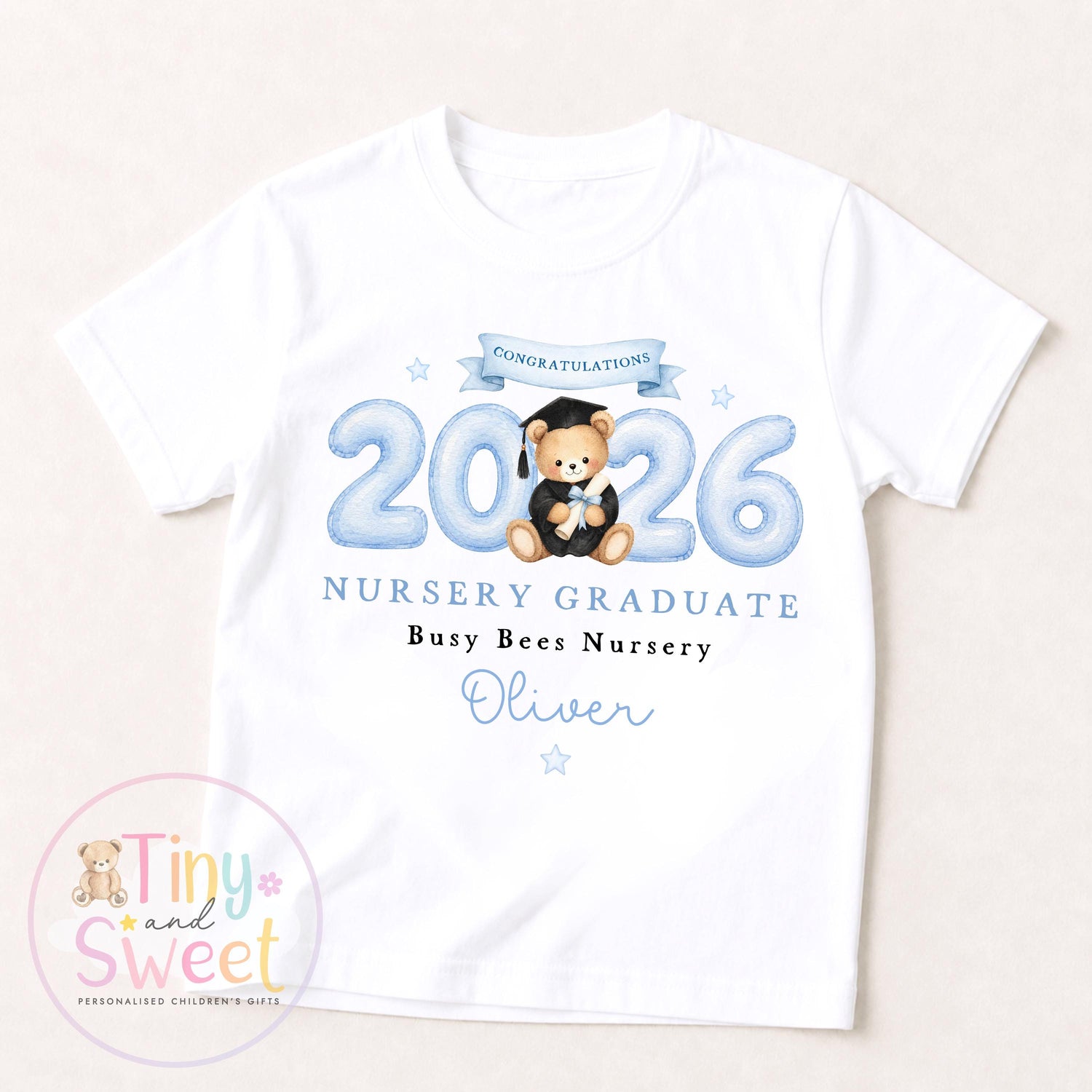 Personalised Nursery Graduation T Shirt, Boys &amp; Girls, Pre School Keepsake, Nursery Leavers T Shirt, Nursery Keepsake Leaver Gift