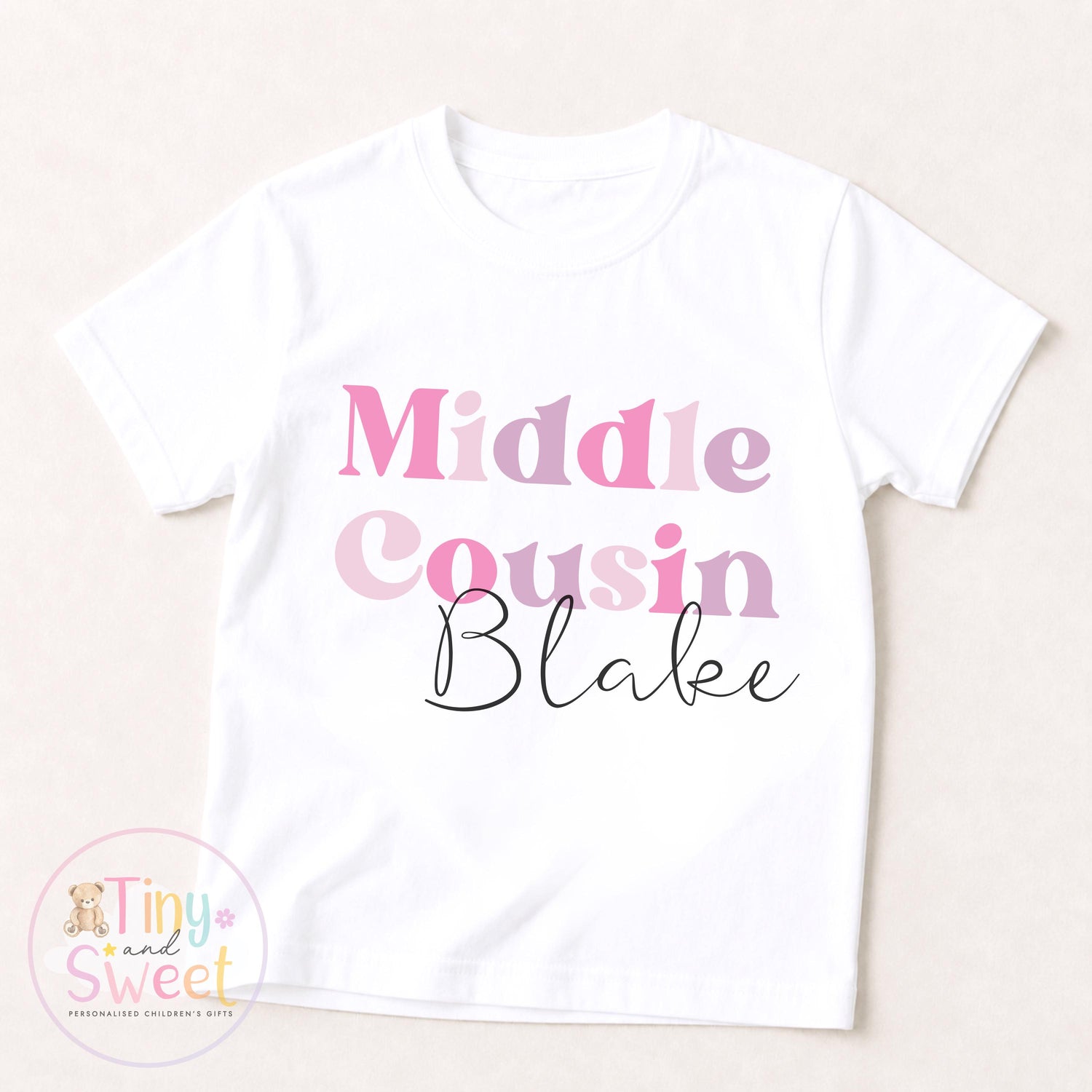 Personalised Pastel Big Cousin, Middle Cousin, Little Cousin, T-Shirts for Kids - Pregnancy Announcement Gift &amp; New Family Member Reveal