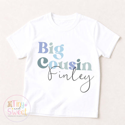 Personalised Pastel Big Cousin, Middle Cousin, Little Cousin, T-Shirts for Kids - Pregnancy Announcement Gift &amp; New Family Member Reveal