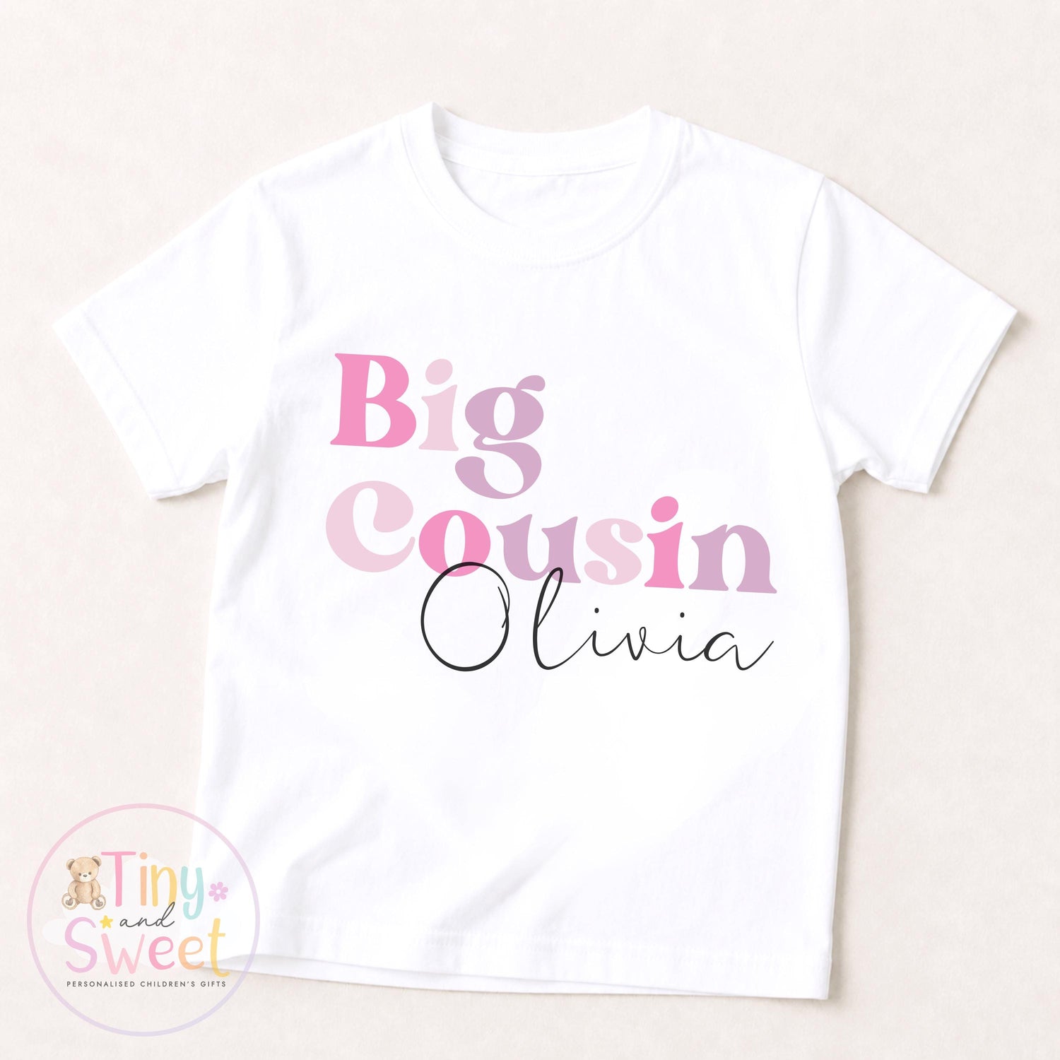 Personalised Pastel Big Cousin, Middle Cousin, Little Cousin, T-Shirts for Kids - Pregnancy Announcement Gift &amp; New Family Member Reveal