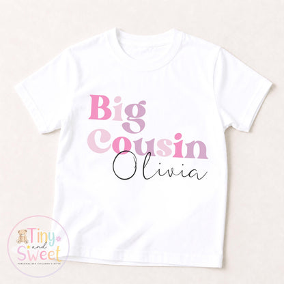 Personalised Pastel Big Cousin, Middle Cousin, Little Cousin, T-Shirts for Kids - Pregnancy Announcement Gift &amp; New Family Member Reveal