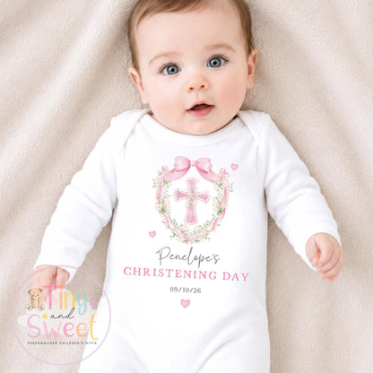 Personalised Christening Babygrow, Baptism Gift, Holy Communion, Custom Baby Girl Christening Gift, Cotton Sleepsuit