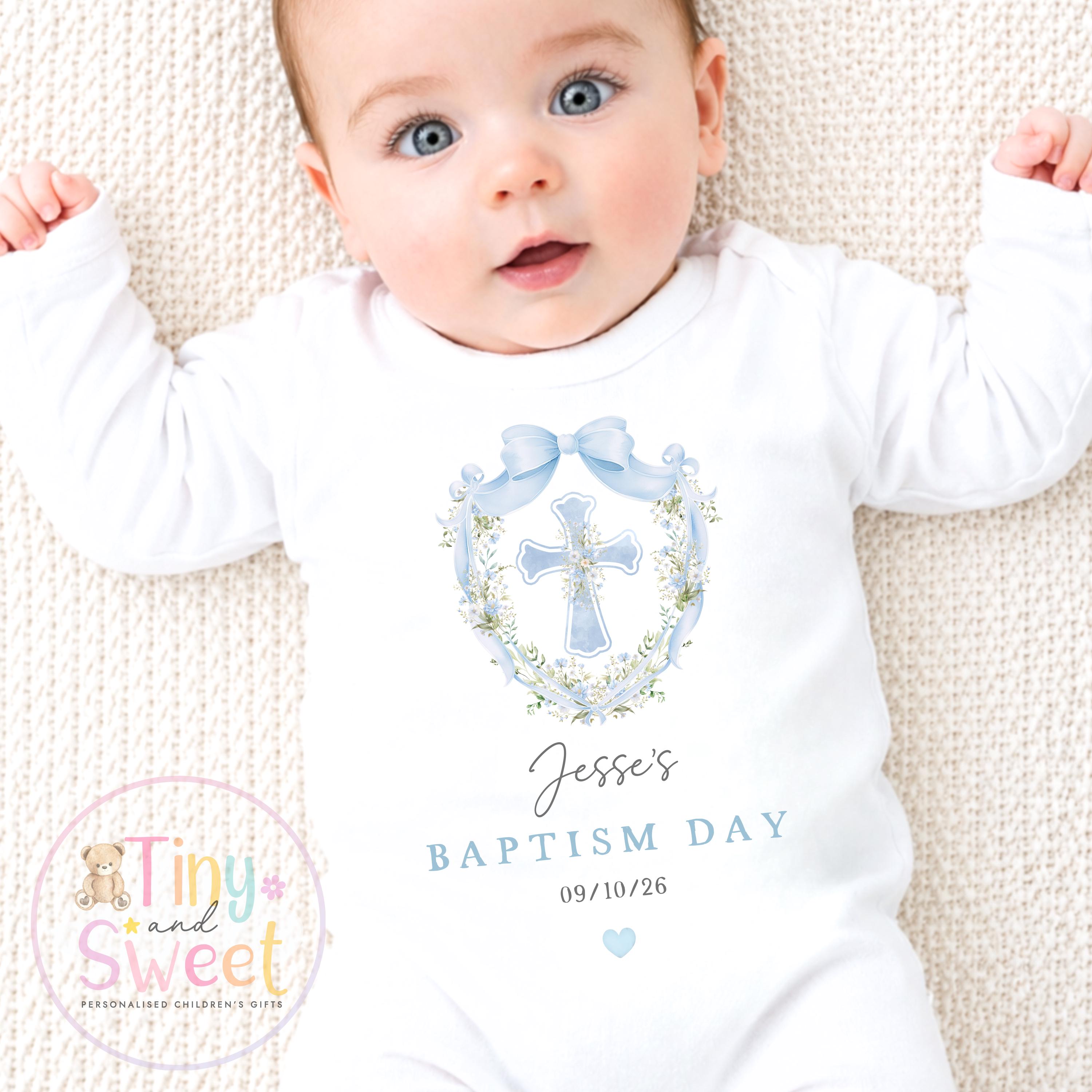 Personalised Christening Babygrow, Baptism Gift, Holy Communion, Custom Baby Girl Christening Gift, Cotton Sleepsuit